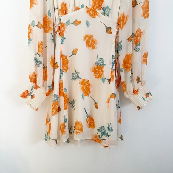 FREE PEOPLE Samantha Long Sleeve Floral Mini Dress Light Combo Large L - Picture 6 of 14